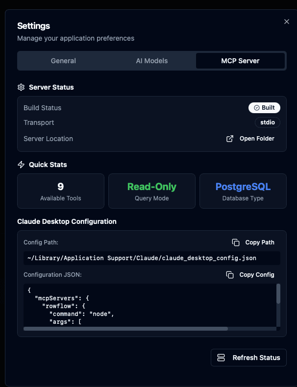 MCP Server configuration and status